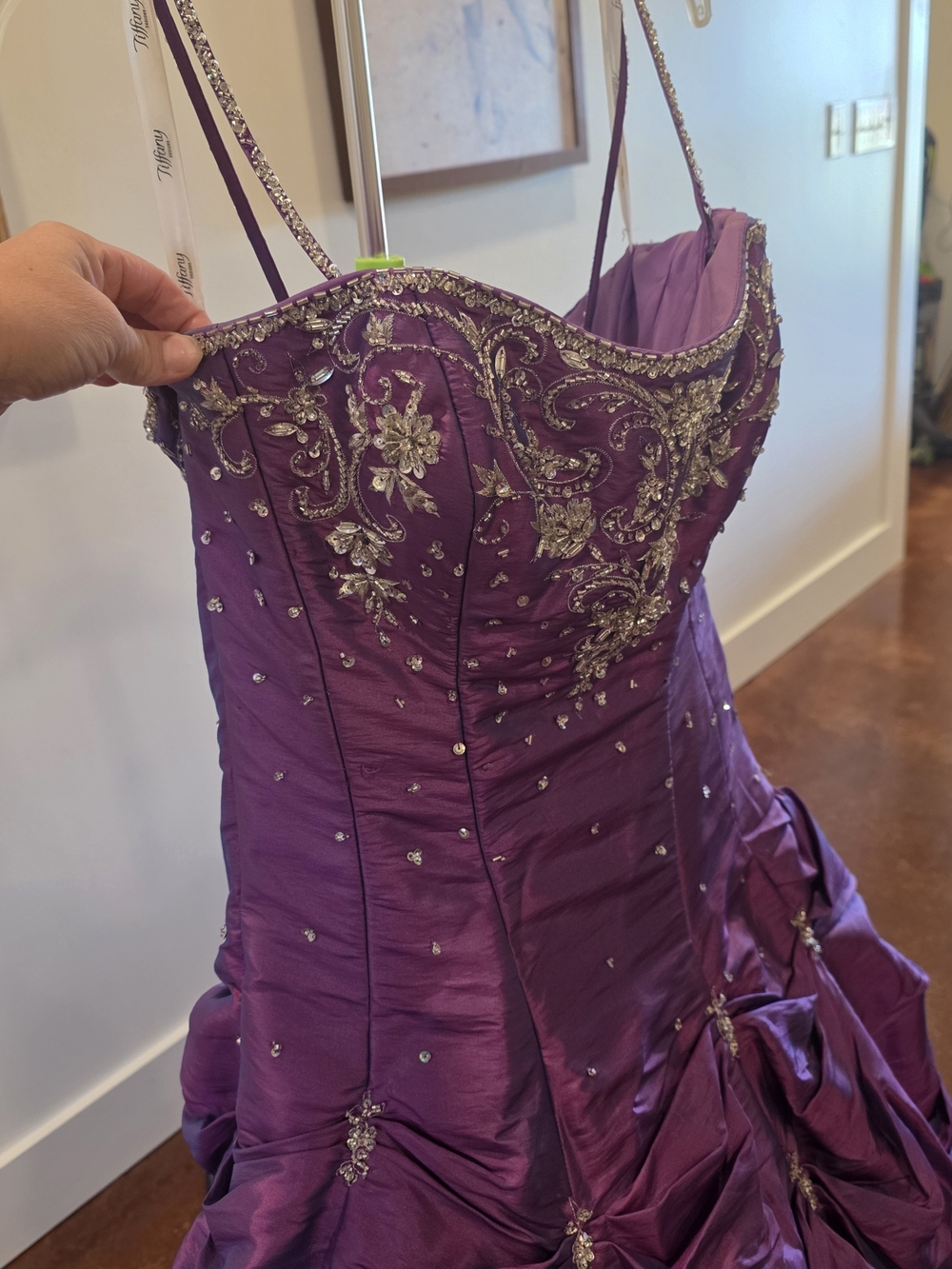 Tiffany Designs Size 14 Purple Beaded Corset Ball Gown Formal Prom/Pageant Dress - Picture 9 of 14